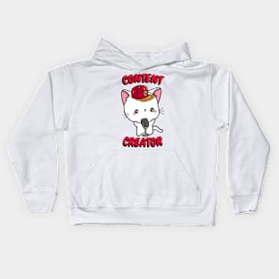 Cute White cat is a content creator Kids Hoodie